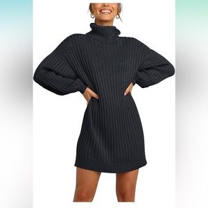 ANRABESS Women Turtleneck Long Lantern Sleeve Oversized Sweater Dress Size Small